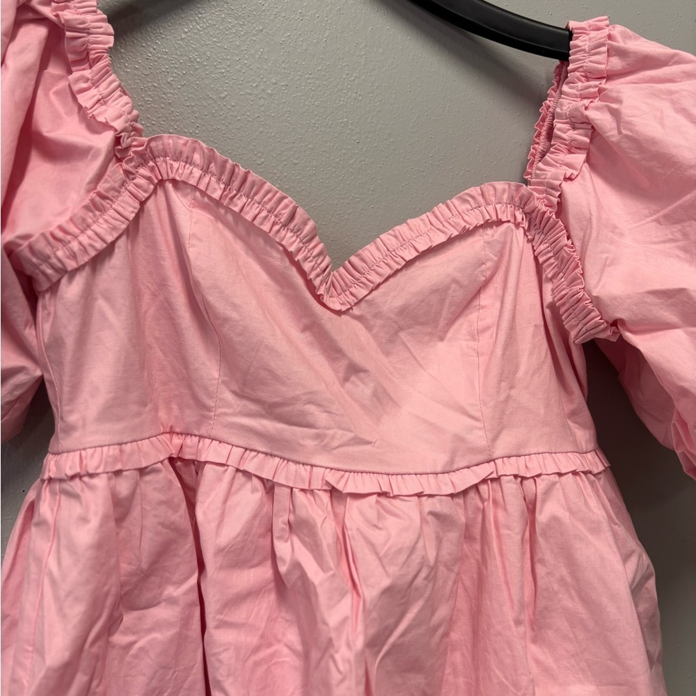 LENA Love Pink Puff Sleeve Bubble Babydoll Sweetheart Collar Mini Dress - Picture 7 of 7
